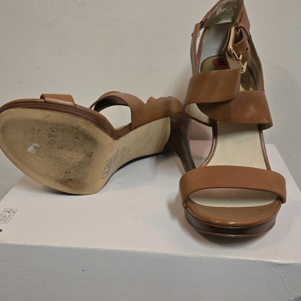 Michael Kors Tan Leather High Heel Sandals with Ankle Strap - Picture 4 of 5